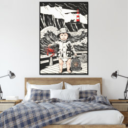 Toile Bébé Victorien - Pêcheur de bébé drôle de poisson