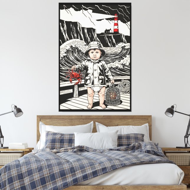 Toile Bébé Victorien - Pêcheur de bébé drôle de poisson  (Insitu(Chambre))
