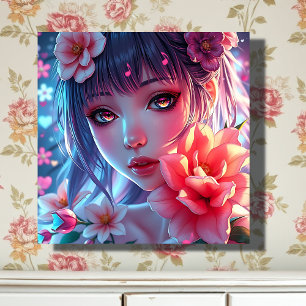Toile Belle Anime Girl Glitchcore Floral