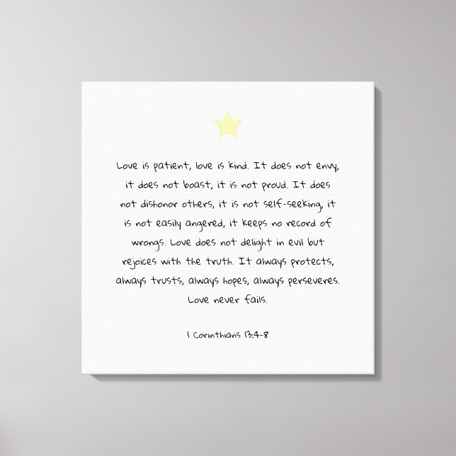 Toile Belle Écriture Bible Citation 1 Corinthiens 13:4 (Recto)