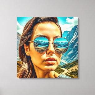 Toile Belle femme dans les lunettes de soleil La réflexi