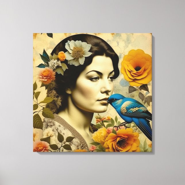 Toile Belle femme Vintage en fleurs (Recto)