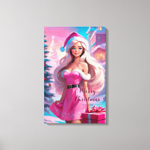 Toile Belle fille de Noël rose 01