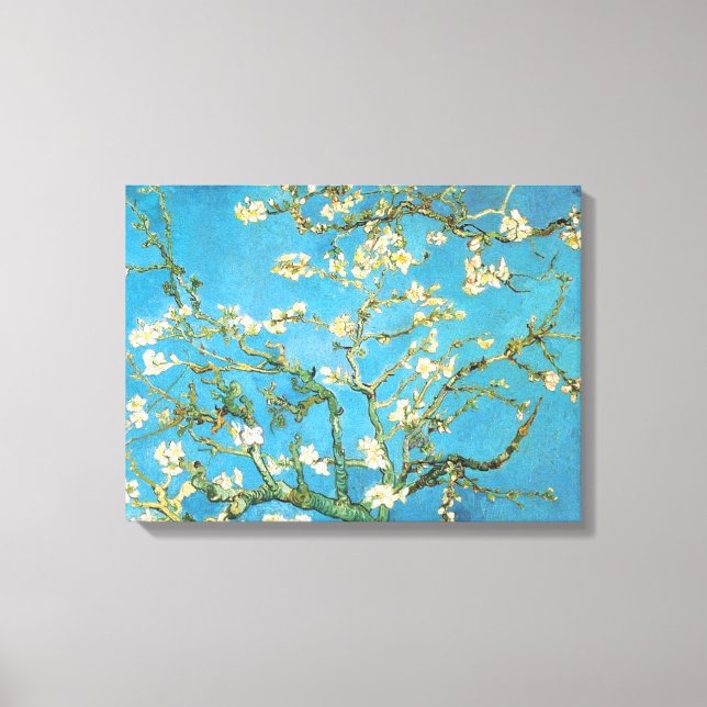 Toile Belle fleur d'amande antique peinture bleu vert (Recto)
