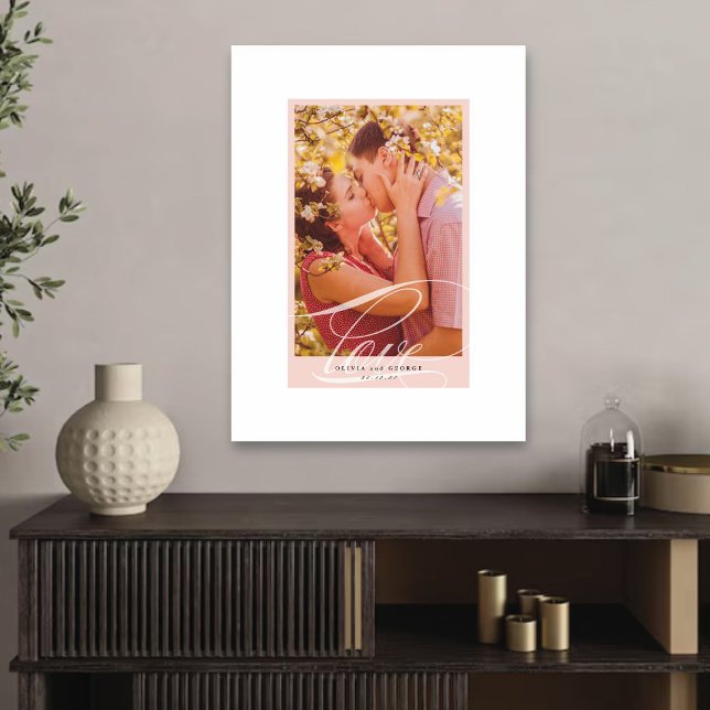 Toile Belle Photo de Mariage avec Amour au Script Rose C (Beautiful Love Script Pink Border Wedding Photo Canvas Print @ fat_fa_tin)