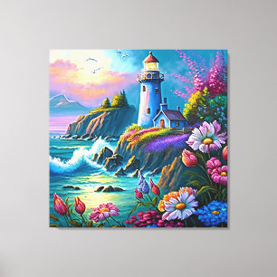 Toile belle plage des amoureux de phare