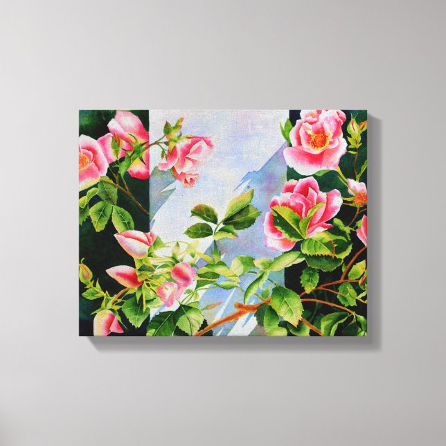 Toile Belle rose rose rouge roses blanc aquarelle floral (Recto)