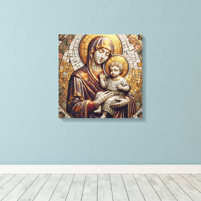 Toile Béni Mère Marie et Bébé Jésus | Religoie (Insitu (Plancher de Bois))