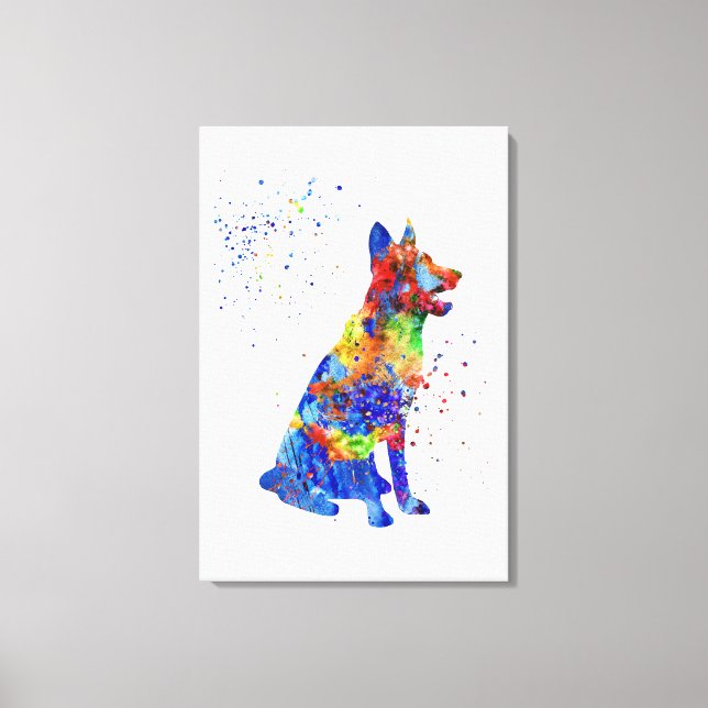 Toile berger allemand, aquarelle berger allemand (Recto)