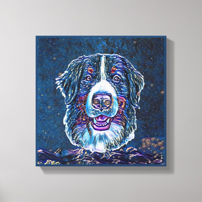 Toile Bernese Mountain Dog Bleu étoile peinture de nuit (Recto)