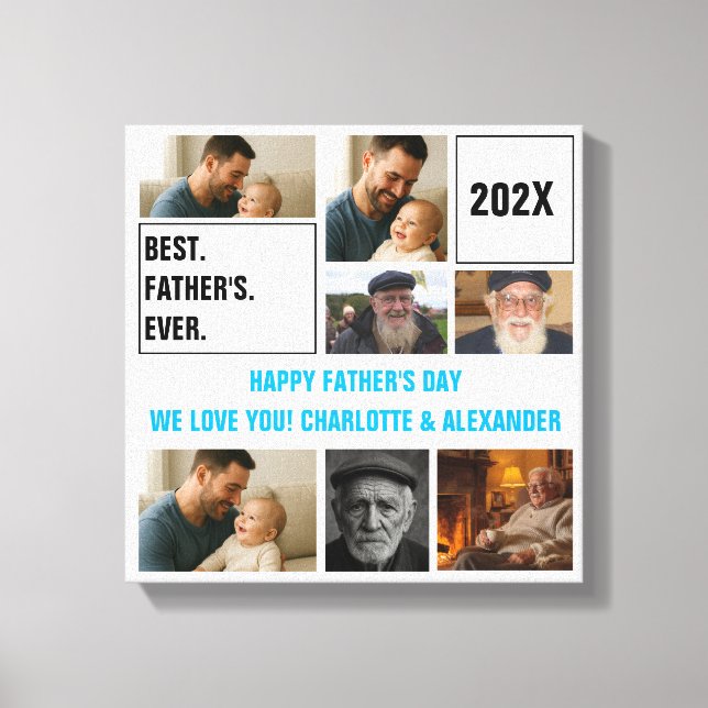 Toile Best Father Ever Photo Collage and Custom Text (Recto)