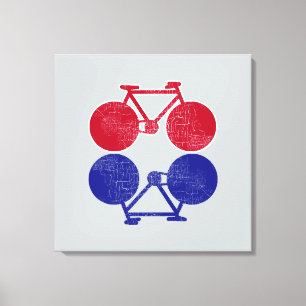 Toile bicyclettes bleu rouge décor vélo miroir