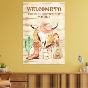 Toile Bienvenue à la Baby Shower Petit Cow-Boy Western