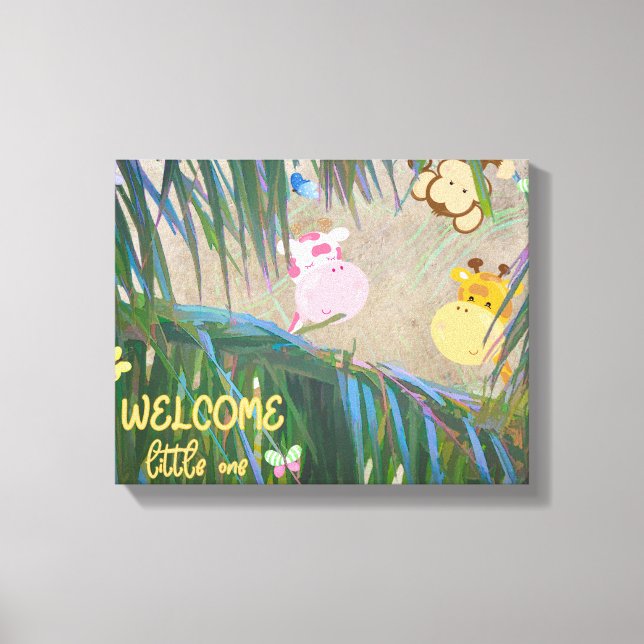 Toile Bienvenue Little One Jungle Thème Nursery Art (Recto)