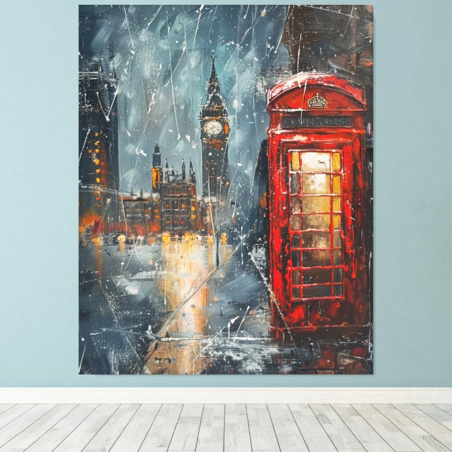 Toile Big Ben et le stand de téléphone rouge (Insitu (Plancher de Bois))