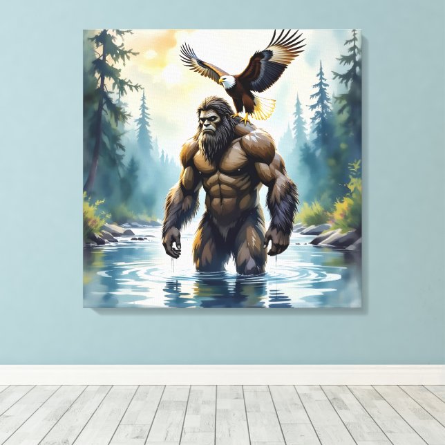 Toile Bigfoot avec un aigle sur son épaule (Insitu (Plancher de Bois))