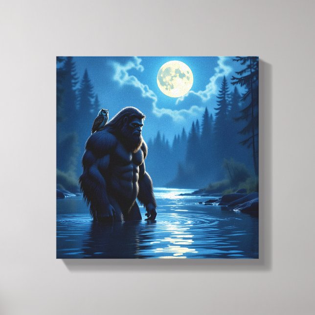 Toile Bigfoot avec un hibou sur son épaule (Recto)