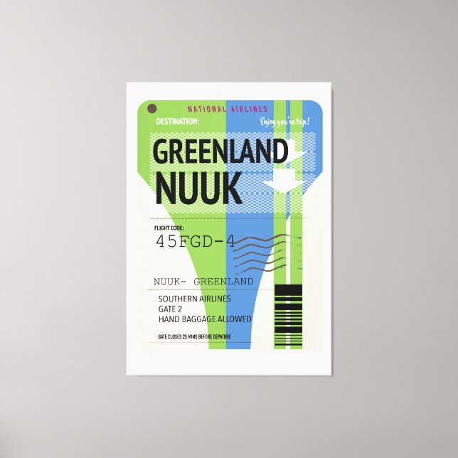 Toile Billet voyage Nuuk du Groenland (Recto)