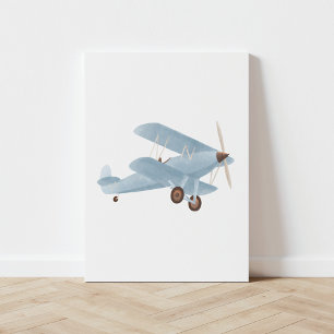 Toile Biplane d'aquarelle bleu vintage