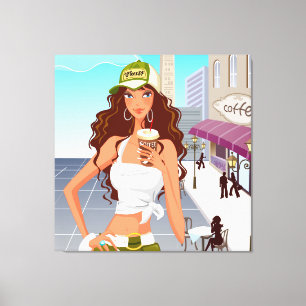 Toile Bistro Girl Wrapped Canvas