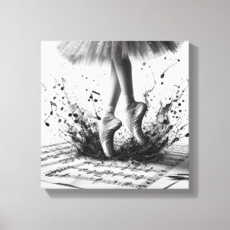 Toile Black and White Ballet Slippers Stretched Canvas