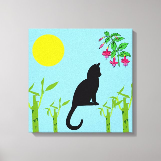 Toile Black Cat in the Sunlit Garden Canvas Print (Recto)