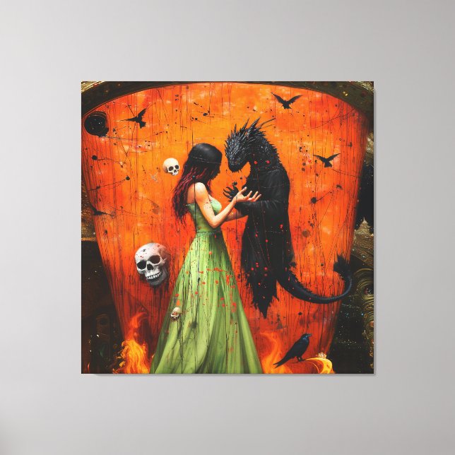 Toile Black Dragon Shadow Work Witchy Recovery AI Art (Recto)