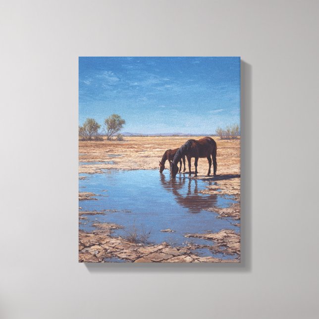 Toile Black Horse Desert Water Reflection Art (Recto)