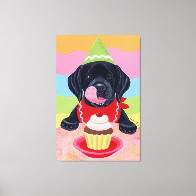 Toile Black Labrador Chiot Cupcake Anniversaire (Recto)