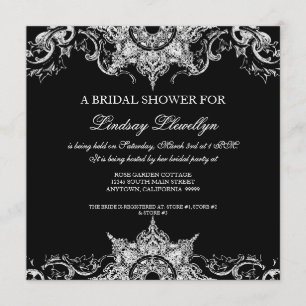 Toile Black n White Damask Swirl Bridal Shower Invitation