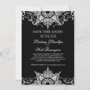 Toile Black n White Damask Swirl Save the Dates Invitation
