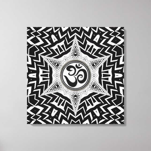 Toile Black+White Om Star Voyage Mandala Canvas (Recto)