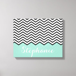 Toile Black White Turquoise Chevron Nom personnalisé