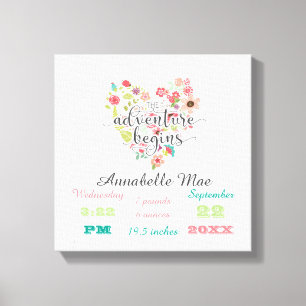 Toile Blanc Bois Chic Floral Coeur Bébé Fille Statistiqu