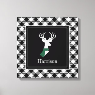 Toile Blanc Noir Ferme Plaid Chic Deer