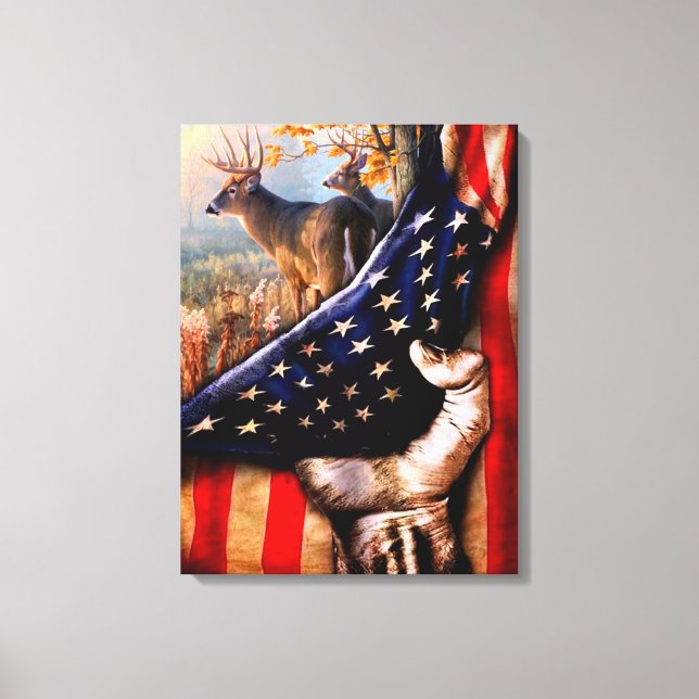 Toile Blanche Drapeau Américain De Cerf, (Recto)