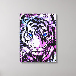 Toile blanche enveloppée de tigre - Yeux bleu tigr