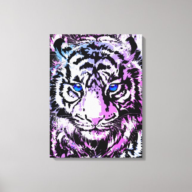 Toile blanche enveloppée de tigre - Yeux bleu tigr (Recto)