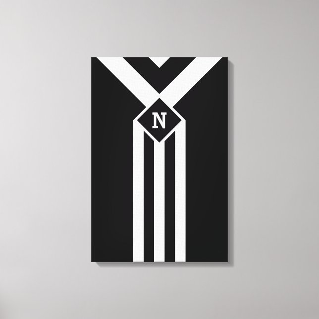 Toile Blancs et Chevrons sur Noir avec Monogramme (Recto)