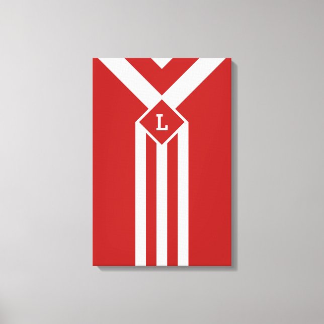 Toile Blancs et Chevrons sur Rouge avec Monogramme (Recto)