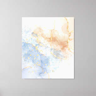 Toile Bleu Abstrait, Taupe et Or