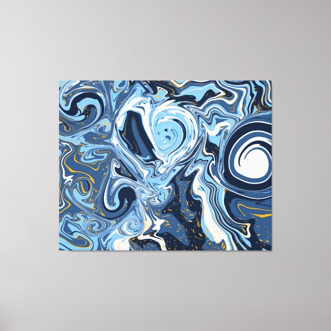 Toile Bleu, blanc et doré Fluid Art (Recto)