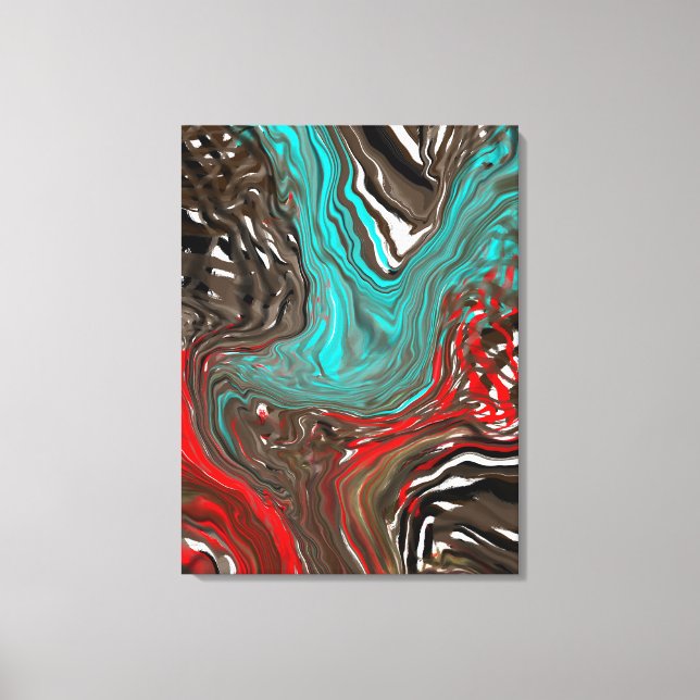 Toile Bleu, Brown et rouge Fluid Art Abstrait (Recto)