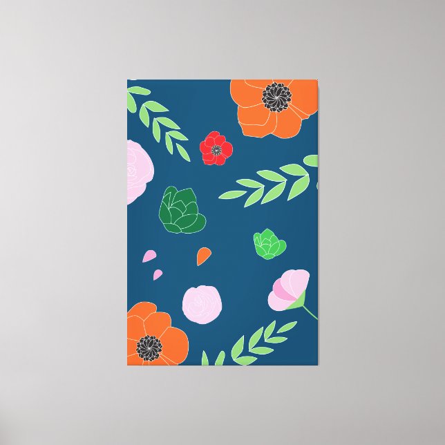 Toile Bleu Diverses Fleurs Illustration Moderne Floral (Recto)