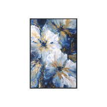 Bleu et Blanc Floral avec Or – Mur Abstrait