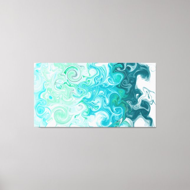 Toile Bleu et vert Vagues Digital Fluid Art (Recto)