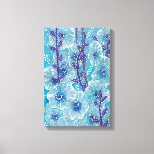 Toile Bleu Hollyhock Malve Fleur de Malva peinture flora (Recto)