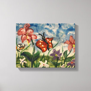 Toile Bleu mignon avec Aquarelle orange Art pour enfants