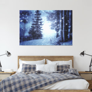 Toile Bleu Moonlit Forêt magique Scène d'hiver