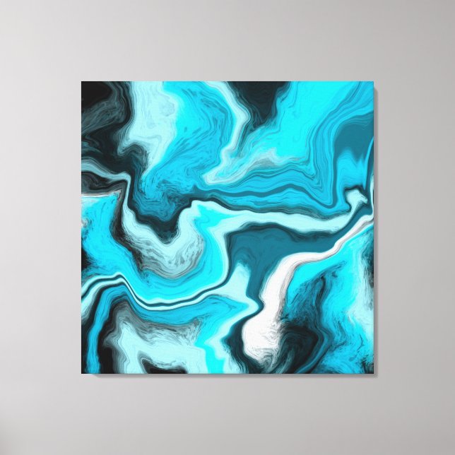 Toile Bleu, noir et Marbre blanc Fluid Art (Recto)